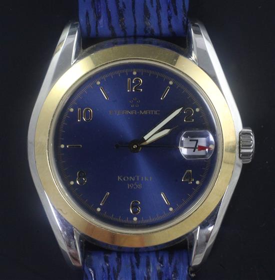 A gentlemans stainless steel and gold plated Eterna-Matic Kontiki 1958 automatic wrist watch,